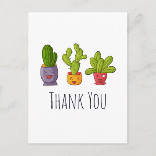 Three Cute Cactus in Flower Pots Fun Thank You Postcard