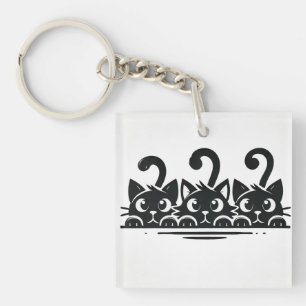 Three Cute Cartoon Cats with Large Eyes Key Ring