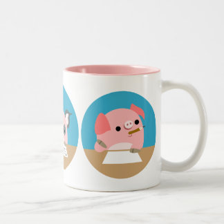 Three Cute Cartoon Piglets at Study Mug