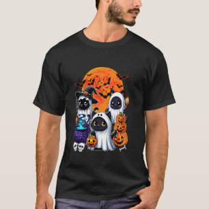 Three Cute Cats Cosplay Witch Boo Ghosts Halloween T-Shirt
