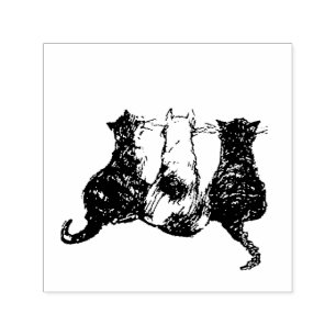 Three cute cats in a row self-inking stamp