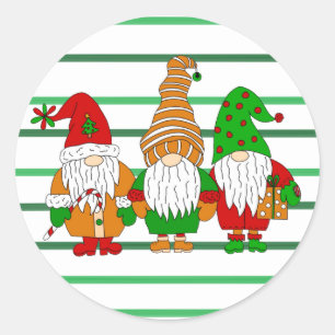 Three cute Christmas Gnomes Festive Holiday Classic Round Sticker