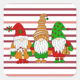 Three cute Christmas Gnomes Festive Holiday Square Sticker