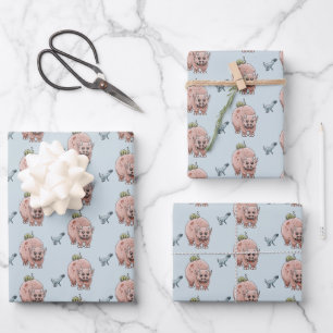 Three Cute Fantasy Dinosaurs Wrapping Paper Sheet