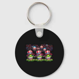 Three Cute Frogs Costume 4th July Proud Flag Firew Key Ring