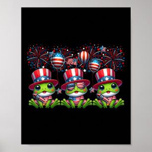 Three Cute Frogs Costume 4th July Proud Flag Firew Poster