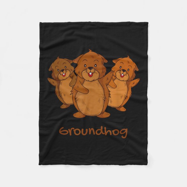 Three Cute Groundhogs Funny Woodchuck &amp; Ground Fleece Blanket (Front)