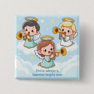 Three cute guardian angels playing trumpets 15 cm square badge