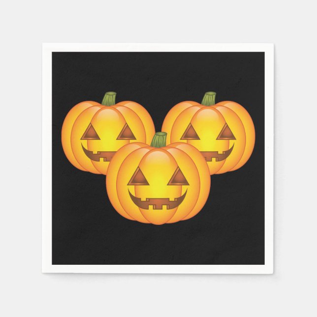 Three Cute Halloween Jack O’Lantern Pumpkins Napkin (Front)