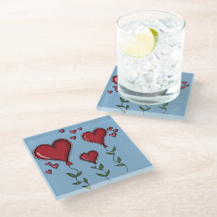 Three Cute Hearts Glass Coaster
