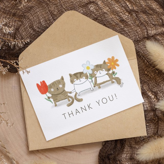 Three Cute Kitties With Flowers Thank You Card (Creator Uploaded)