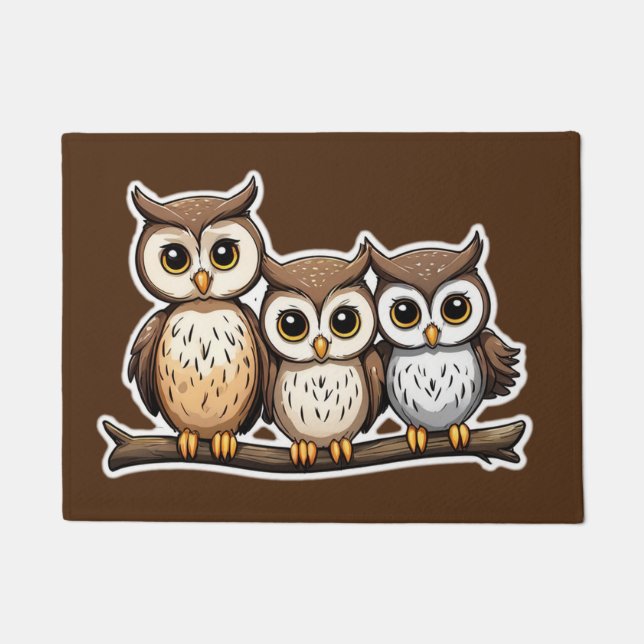 Three Cute Little Owl Doormat (Front)