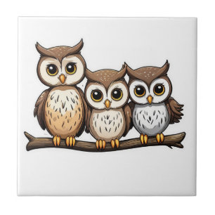 Three Cute Little Owl Tile