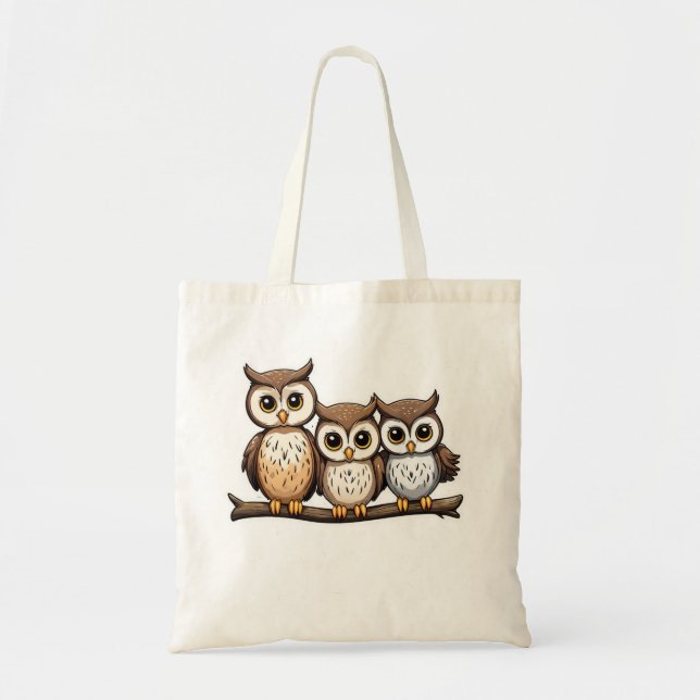 Three Cute Little Owl Tote Bag (Front)