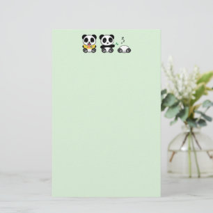 Three Cute Little Pandas on Green Stationery