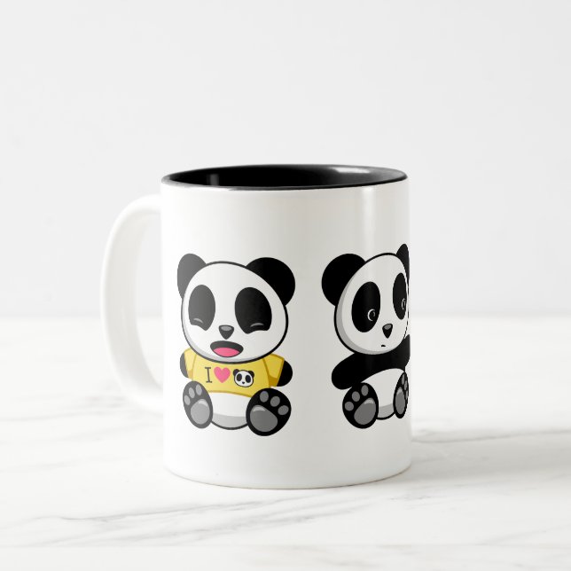 Three Cute Little Pandas Two-Tone Coffee Mug (Front Left)