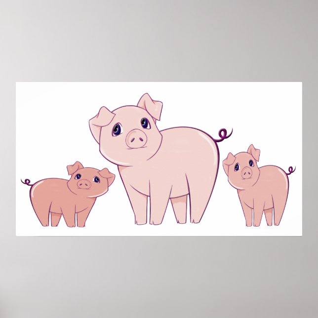 Three Cute Little Pigs Art Poster (Front)