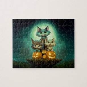 Three cute little wolf cubs are celebrating Hallow Jigsaw Puzzle
