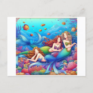 Three Cute Mermaid Playing Together Postcard