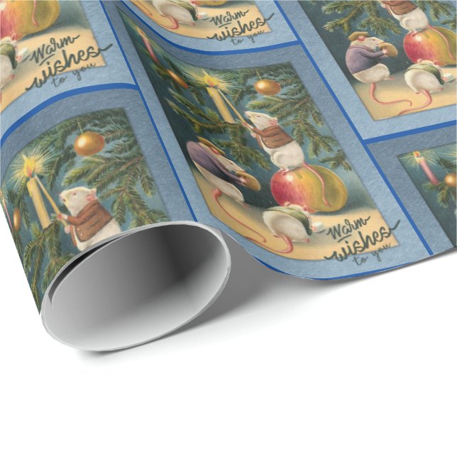 Three Cute Mice Decorate the Tree Christmas Wrapping Paper (Roll Corner)