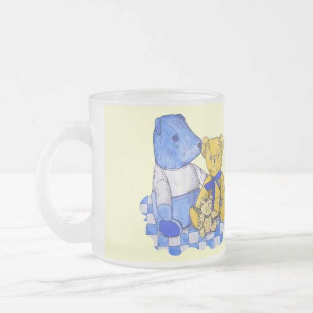 three cute old teddy bears frosted glass coffee mug (Left)
