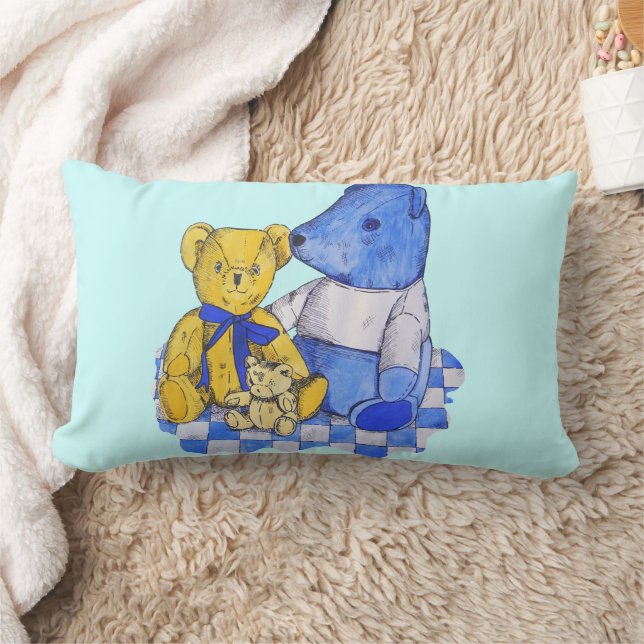 three cute old teddy bears lumbar cushion (Blanket)
