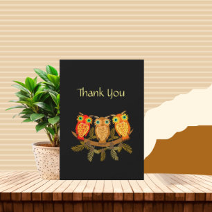 Three cute owls thank you card