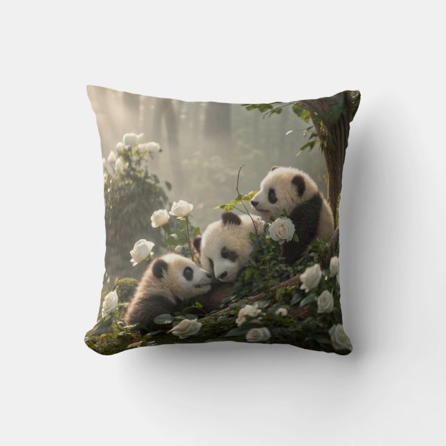 Three Cute Pandas Cushion (Front)
