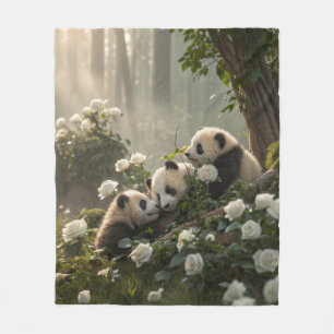 Three Cute Pandas Fleece Blanket