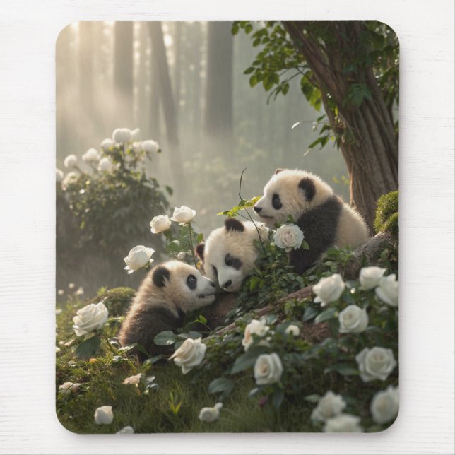 Three Cute Pandas Mouse Mat (Front)