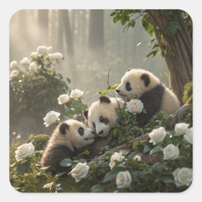 Three Cute Pandas Square Sticker (Front)