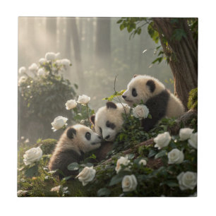 Three Cute Pandas Tile