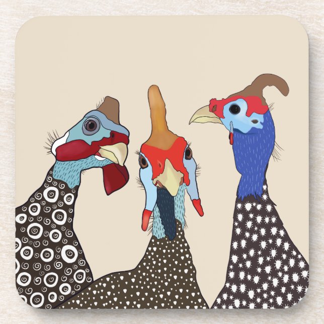 Three Cute Patterned Guinea Fowl Birds Coaster (Front)