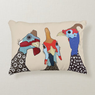 Three Cute Patterned Guinea Fowl Birds Decorative Cushion