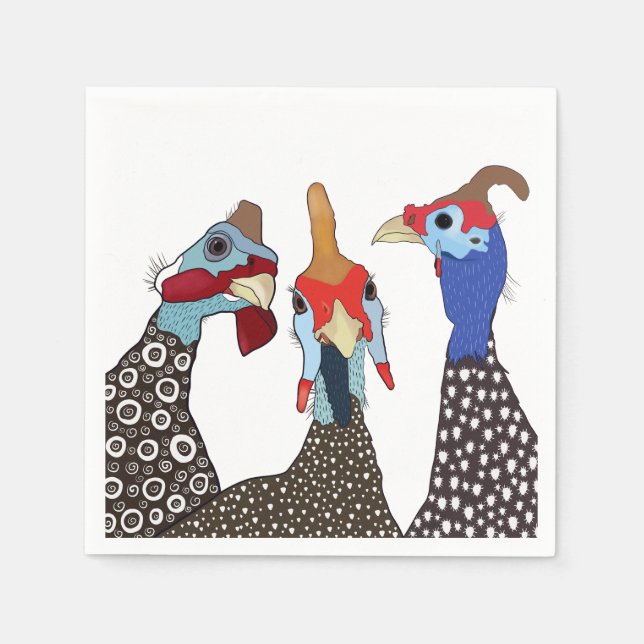 Three Cute Patterned Guinea Fowl Birds Napkin (Front)