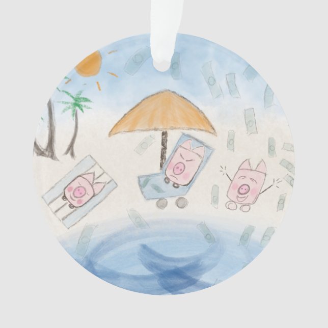 Three cute piglets on the beach  ornament (Front)