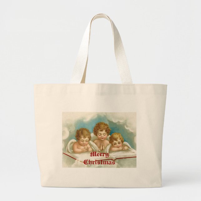 Three cute praying angels tote bag (Front)