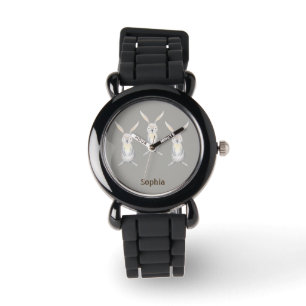 Three Cute Rabbits on Silver Personalised Watch