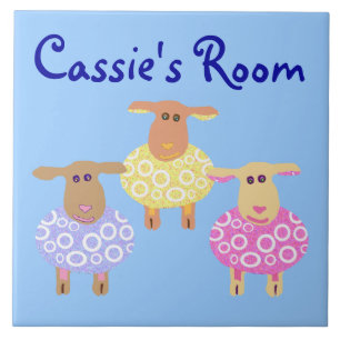 Three cute sheep Room sign Tile