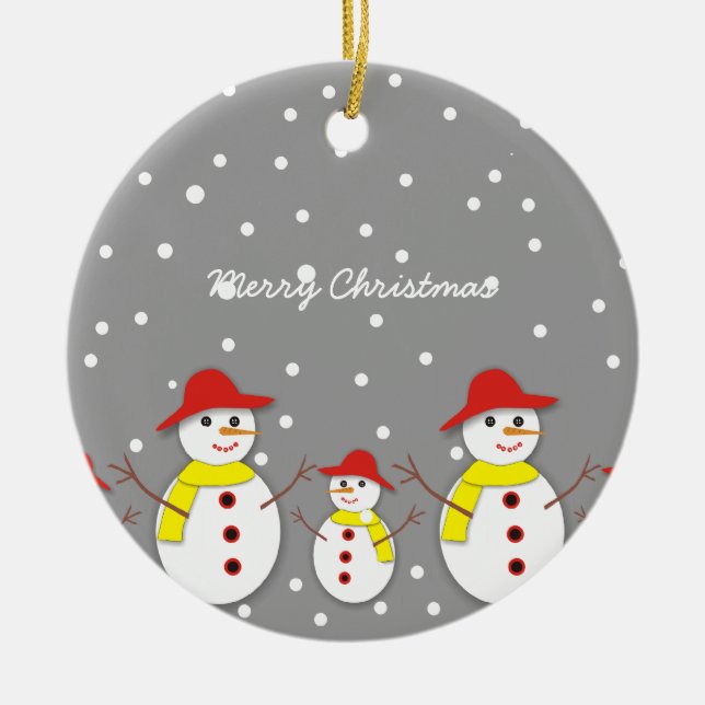 Three cute snowmen custom Christmas ornament (Front)