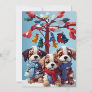 Three Cute Stuffed Puppy Dolls: Adorable Greeting  Holiday Card