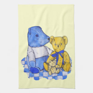 three cute teddies on picnic cloth original art