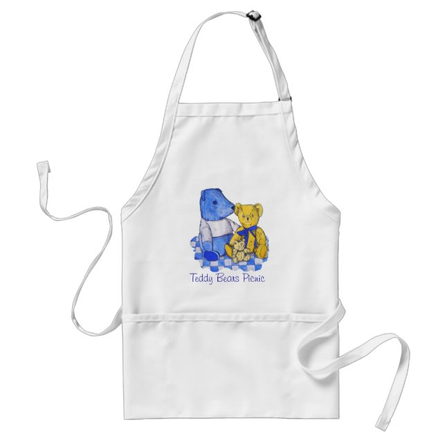 three cute teddies on picnic cloth original art standard apron (Front)