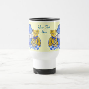 three cute teddies on picnic cloth original art travel mug