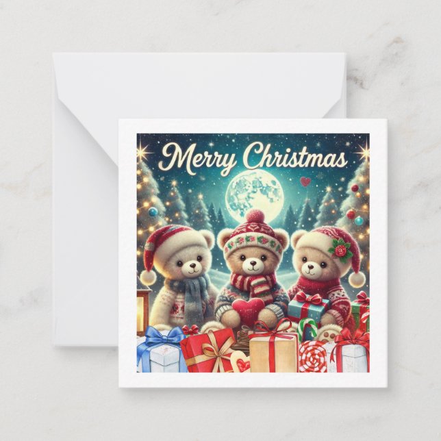 Three Cute Teddy Bears Merry Christmas Card (Front)