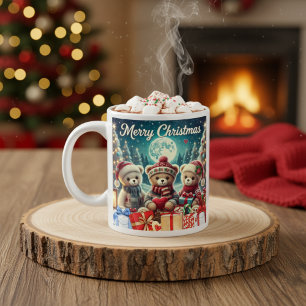 Three Cute Teddy Bears Merry Christmas Large Coffee Mug