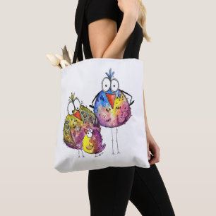 Three Cute Whimsical Colorful Birds Tote Bag