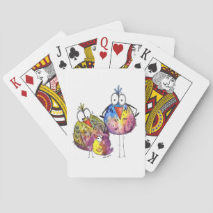 Three Cute Whimsical Colourful Birds Playing Cards
