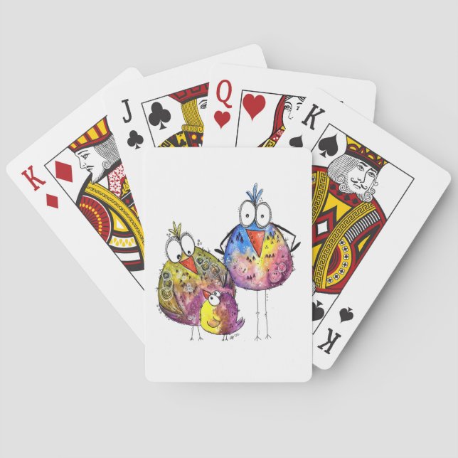 Three Cute Whimsical Colourful Birds Playing Cards (Back)