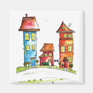 Three Cute Whimsical Houses Magnet
